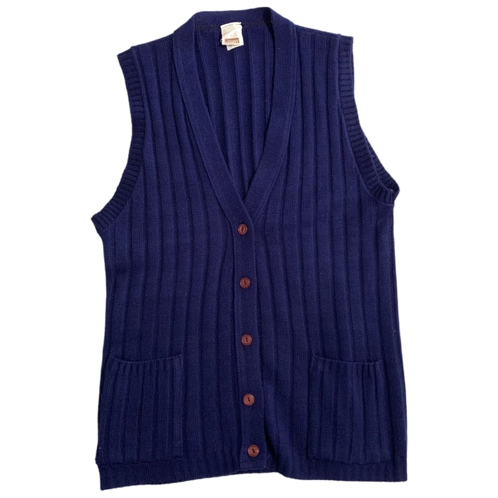 Vintage Montgomery Wards Navy Blue Sleeveless Cable Knit Sweater Vest Medium - Picture 2 of 11